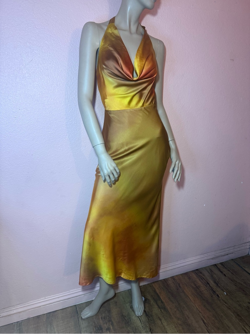 Windsor Satin Halter Midi Dress Gold Rust Ombre Open Back Slip Dress Small NWT ✨ - Picture 6 of 13